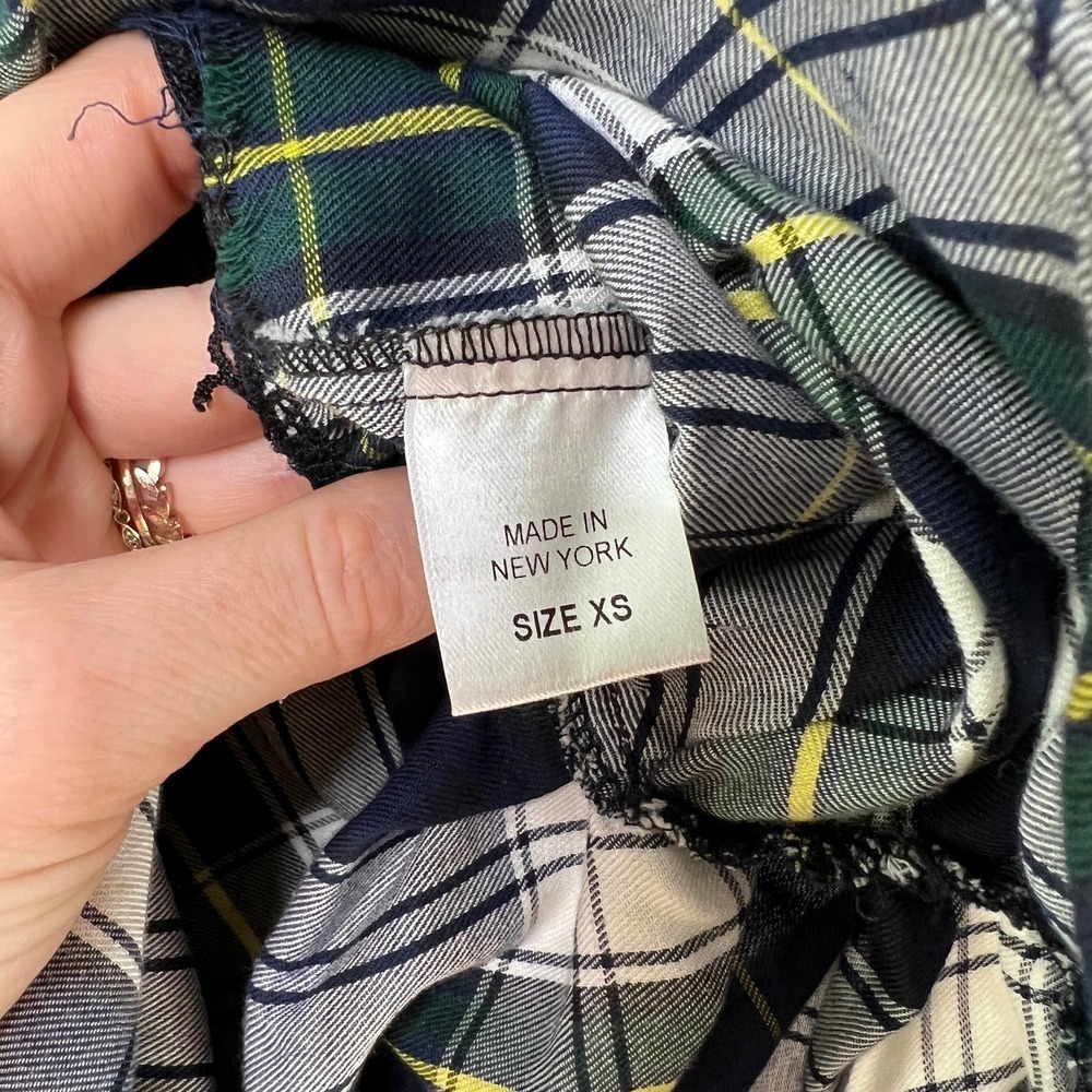 Petersyn Blue Green Plaid One Shoulder Ruffle Puff Sleeve Top - Picture 6 of 8